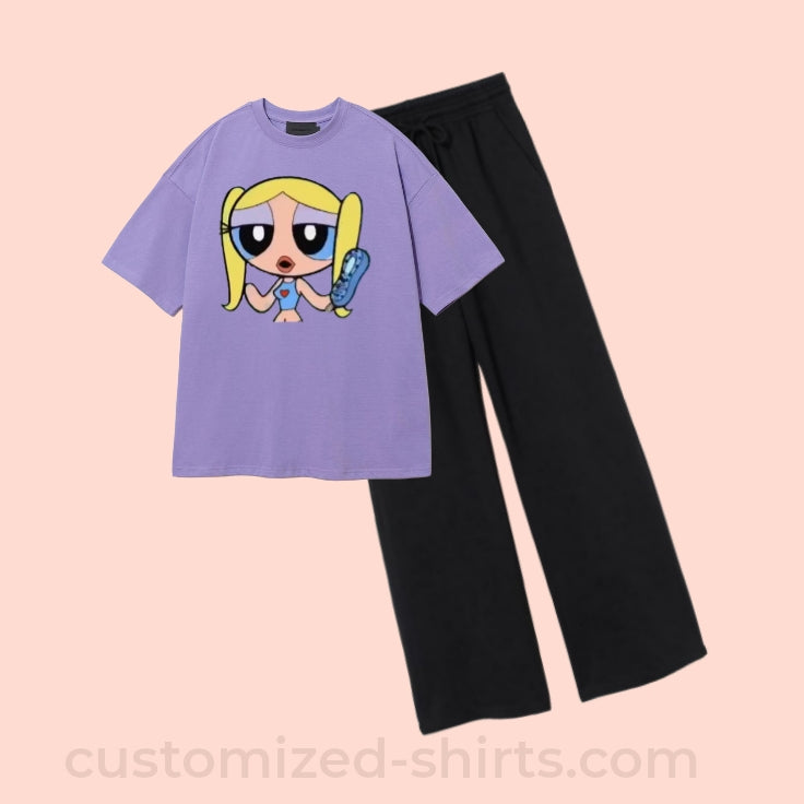 CUTE-GIRL TEE & WIDE LEG TROUSER