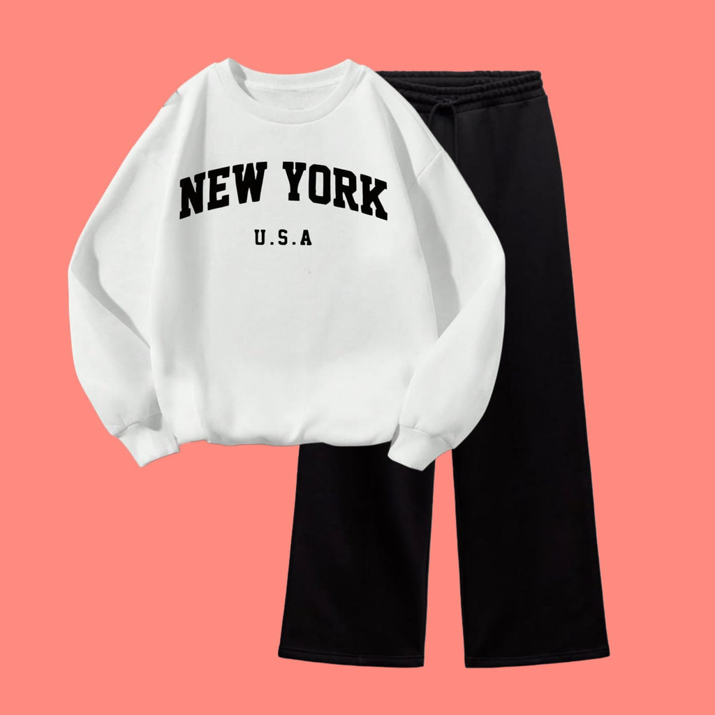 NEW-YORK SWEATSHIRT WITH BLACK WIDE LEG TROUSER