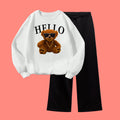 HELLO SWEATSHIRT WITH BLACK WIDE LEG TROUSER