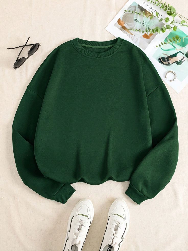 BOTTLE GREEN-PLAIN SWEATSHIRT