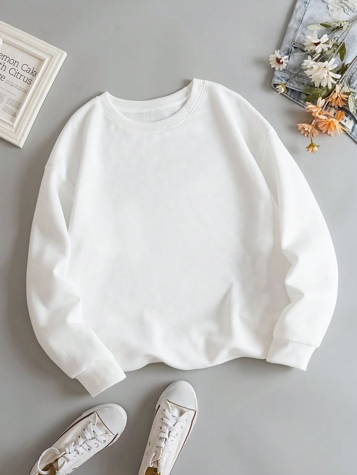 WHITE-PLAIN SWEATSHIRT