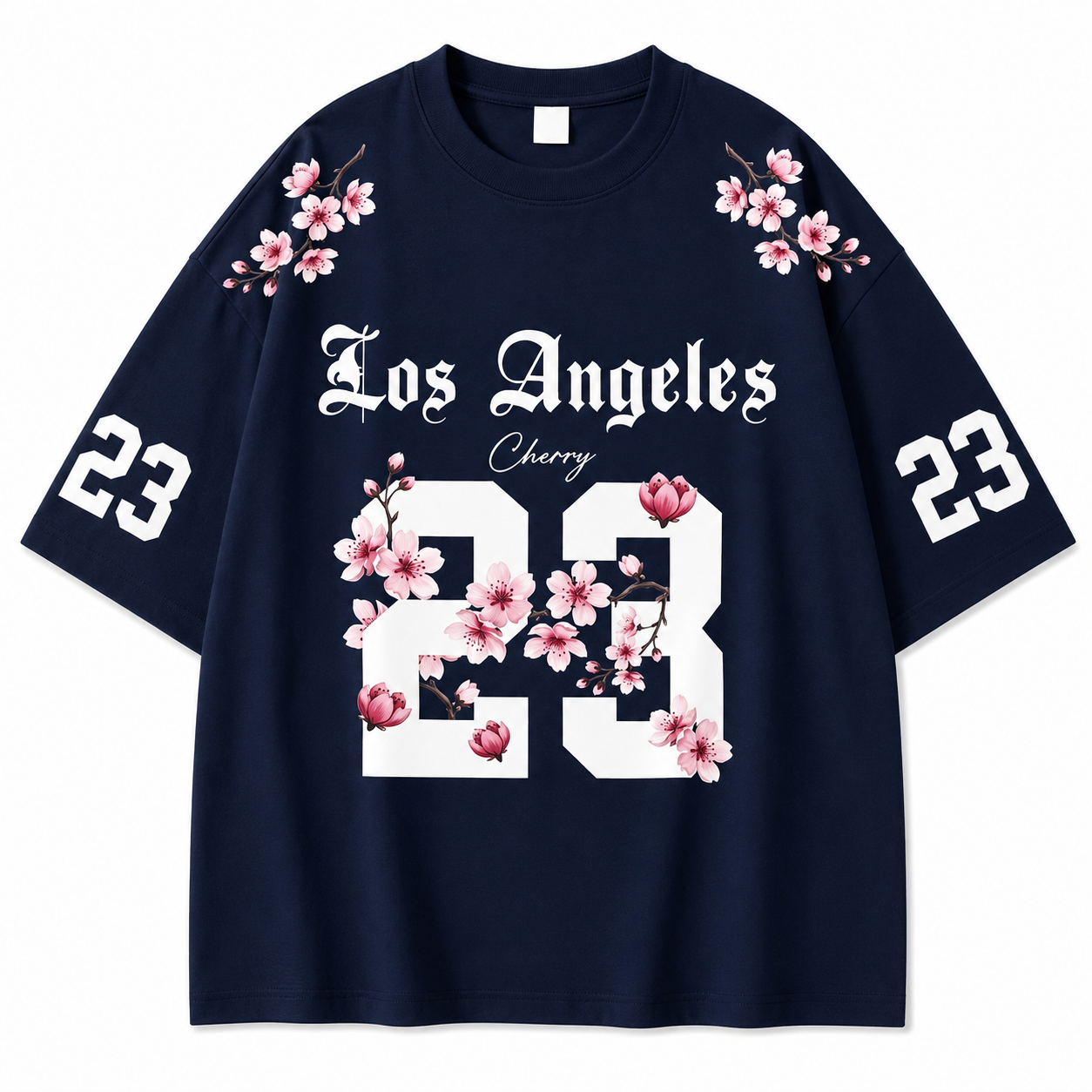 LOS-ANGLES NAVY BLUE FLOWER OVERSIZED T-SHIRT