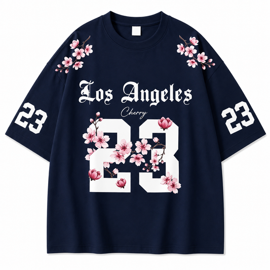 LOS-ANGLES NAVY BLUE FLOWER OVERSIZED T-SHIRT