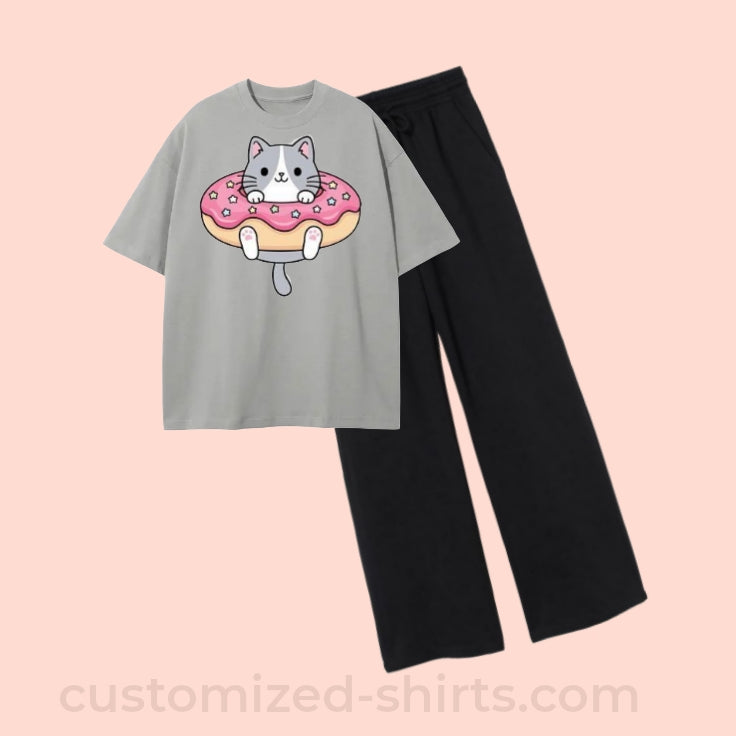 CUTE-CAT TEE & WIDE LEG TROUSER