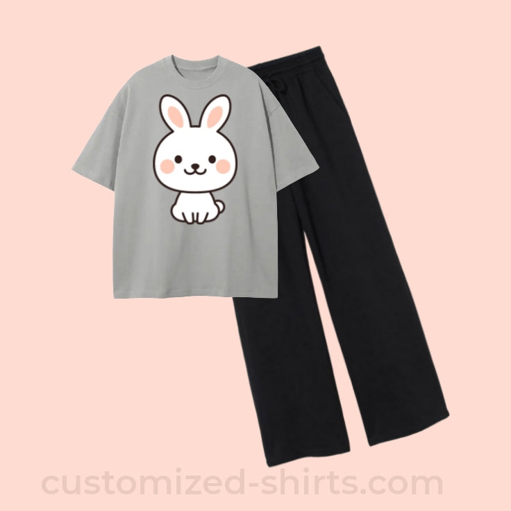 CUTE-RABBIT TEE & WIDE LEG TROUSER