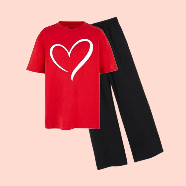 BEAUTIFUL-HEART TEE & WIDE LEG TROUSER