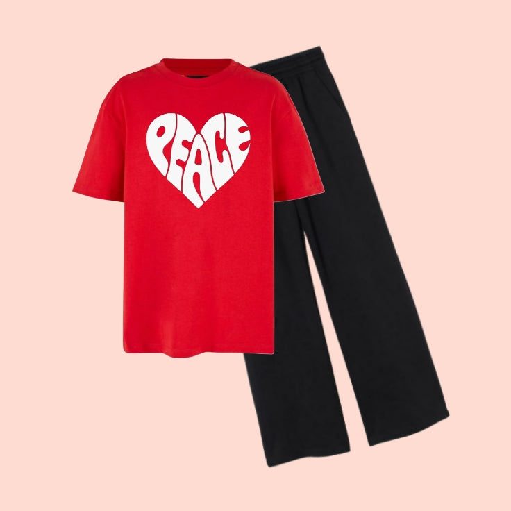 PEACE TEE & WIDE LEG TROUSER