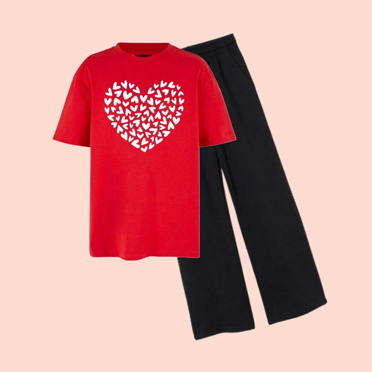 BEAUTIFUL-HEART TEE & WIDE LEG TROUSER