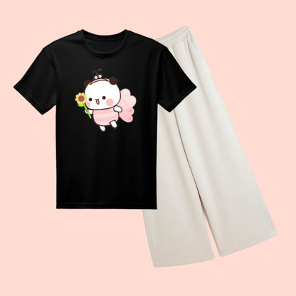 CUTE-ANGEL TEE & WIDE LEG TROUSER