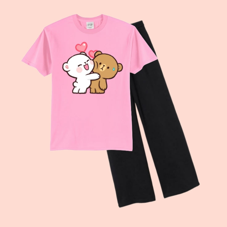 CUTE-BEARS TEE & WIDE LEG TROUSER