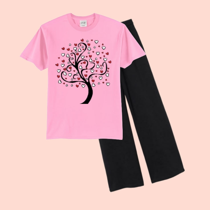LOVELY-TREE HEART TEE & WIDE LEG TROUSER