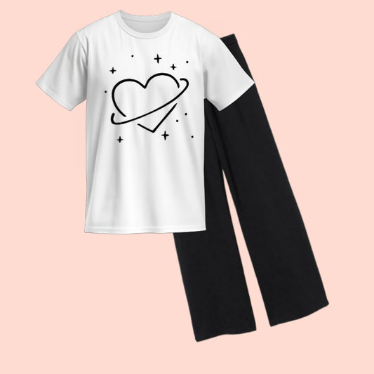 HEART-TEE & WIDE LEG TROUSER