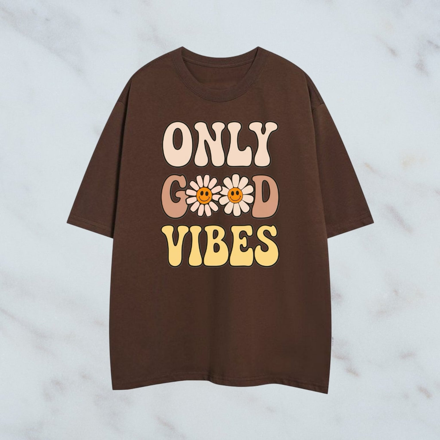 GOOD-VIBES-ONLY-BROWN-OVERSIZE TEE