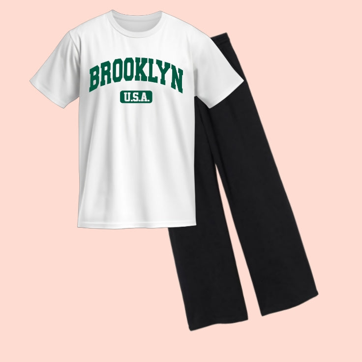 BROOKLYN-TEE & WIDE LEG TROUSER