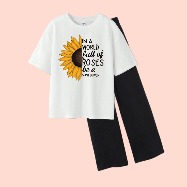 BEAUTIFUL FLOWER-TEE & WIDE LEG TROUSER