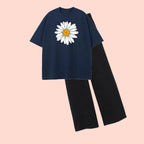 FLOWER-TEE & WIDE LEG TROUSER