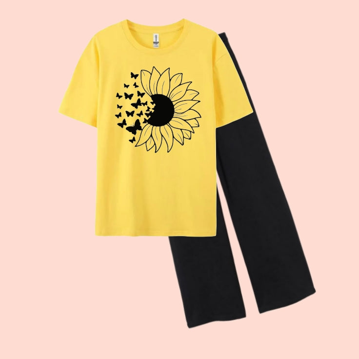 FLOWERS-TEE & WIDE LEG TROUSER