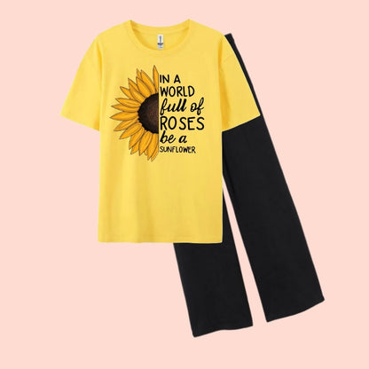SUN-FLOWER-TEE & WIDE LEG TROUSER
