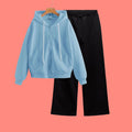 SKY-BLUE ZIPPER WITH BLACK WIDE LEG TROUSER