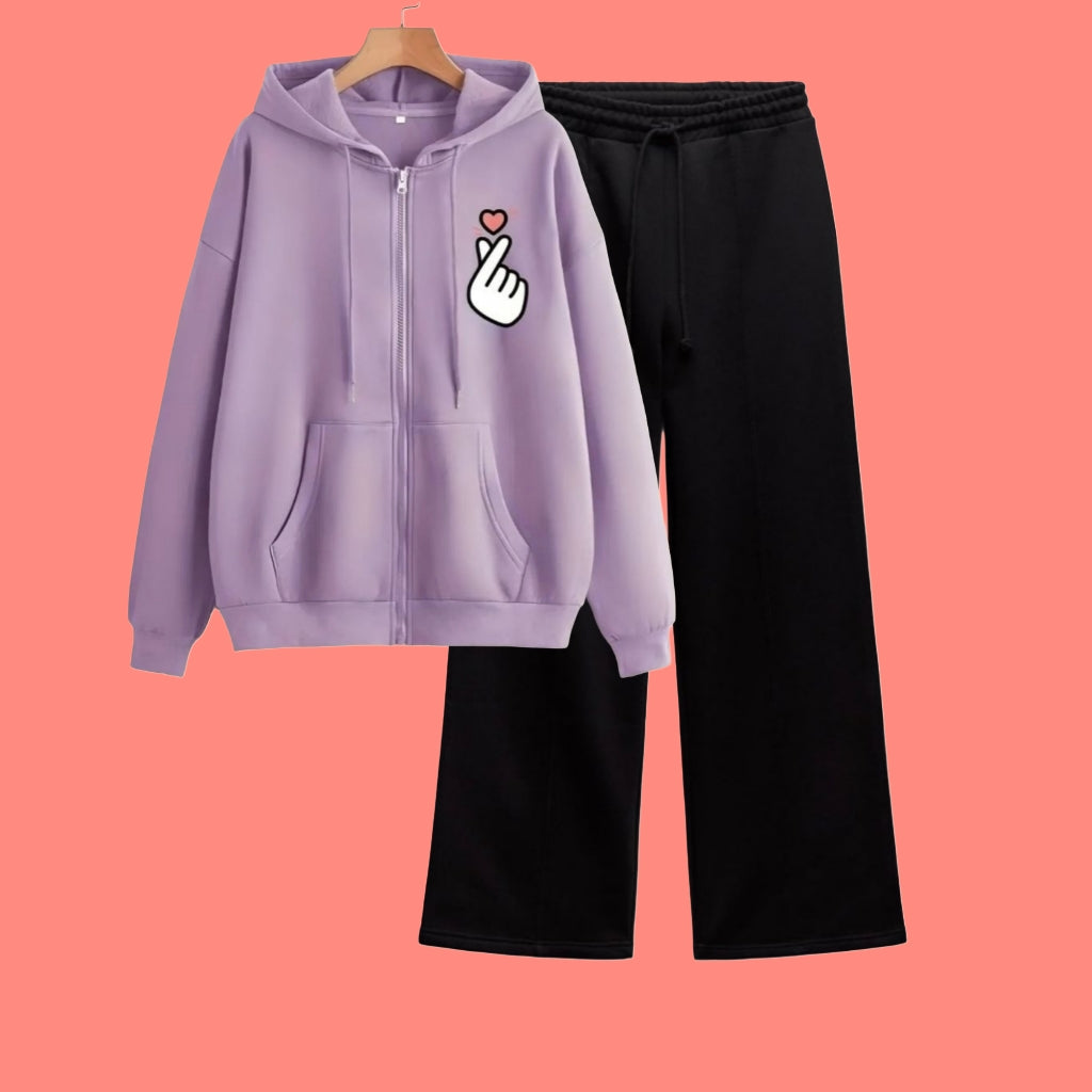LILAC ZIPPER WITH BLACK WIDE LEG TROUSER