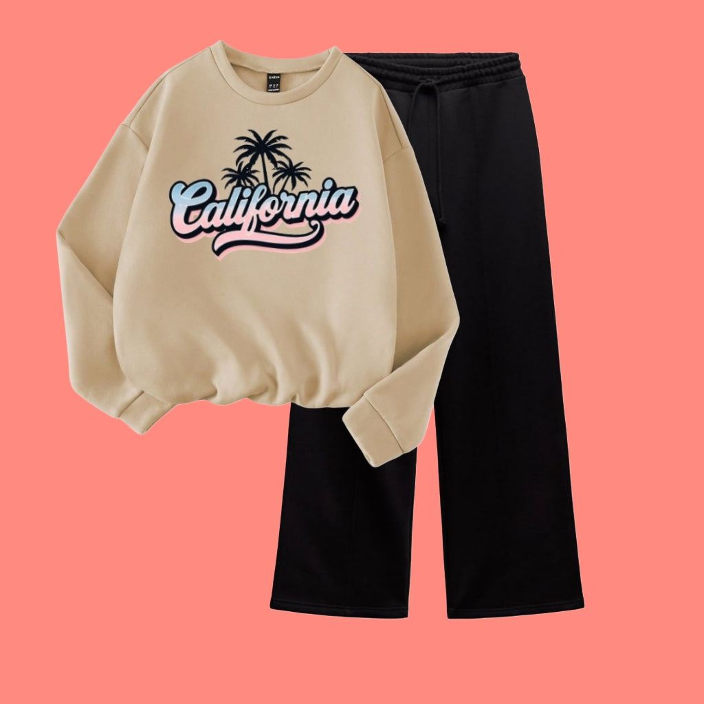 CALIFORNIA SWEATSHIRT WITH BLACK WIDE LEG TROUSER