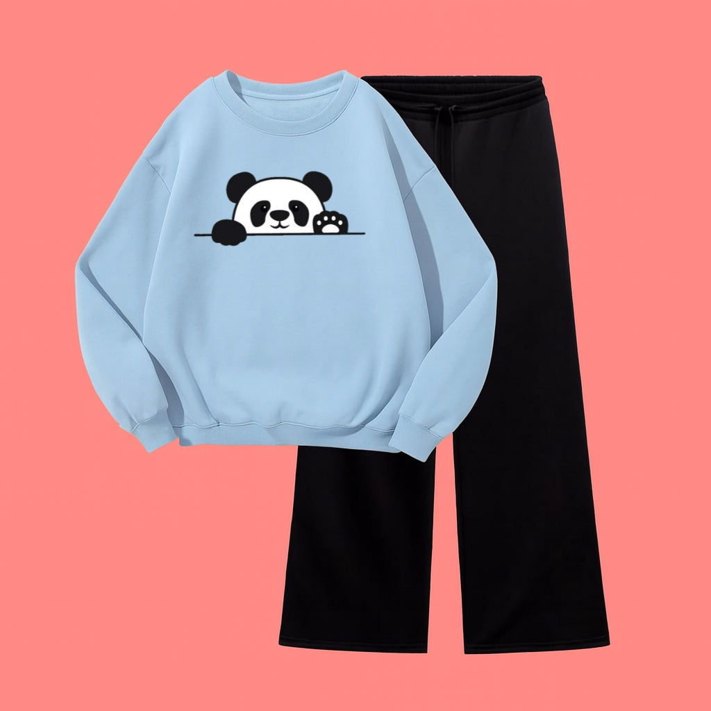 CUTE PANDA SWEATSHIRT WITH BLACK WIDE LEG TROUSER