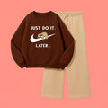 JUST DO IT SWEATSHIRT WITH BEIGE WIDE LEG TROUSER