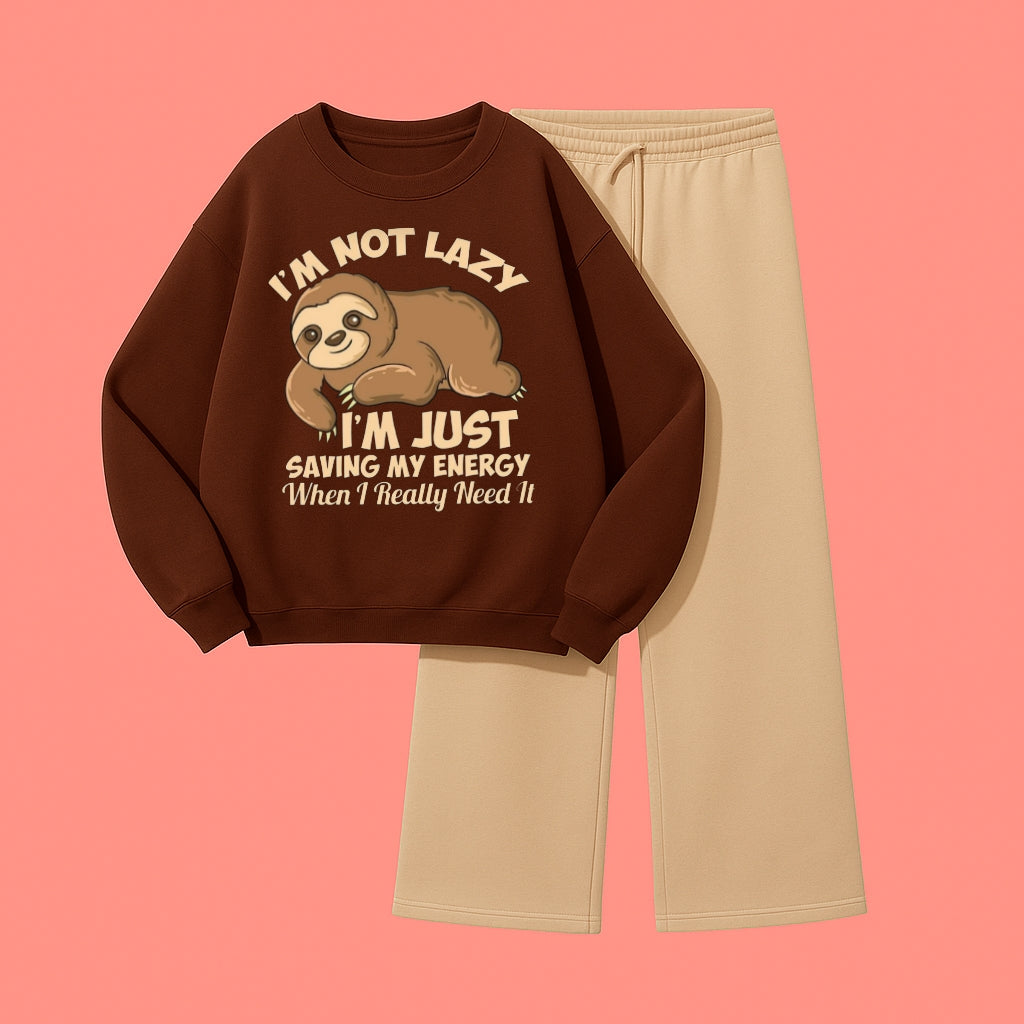 LAZY SWEATSHIRT WITH BEIGE WIDE LEG TROUSER
