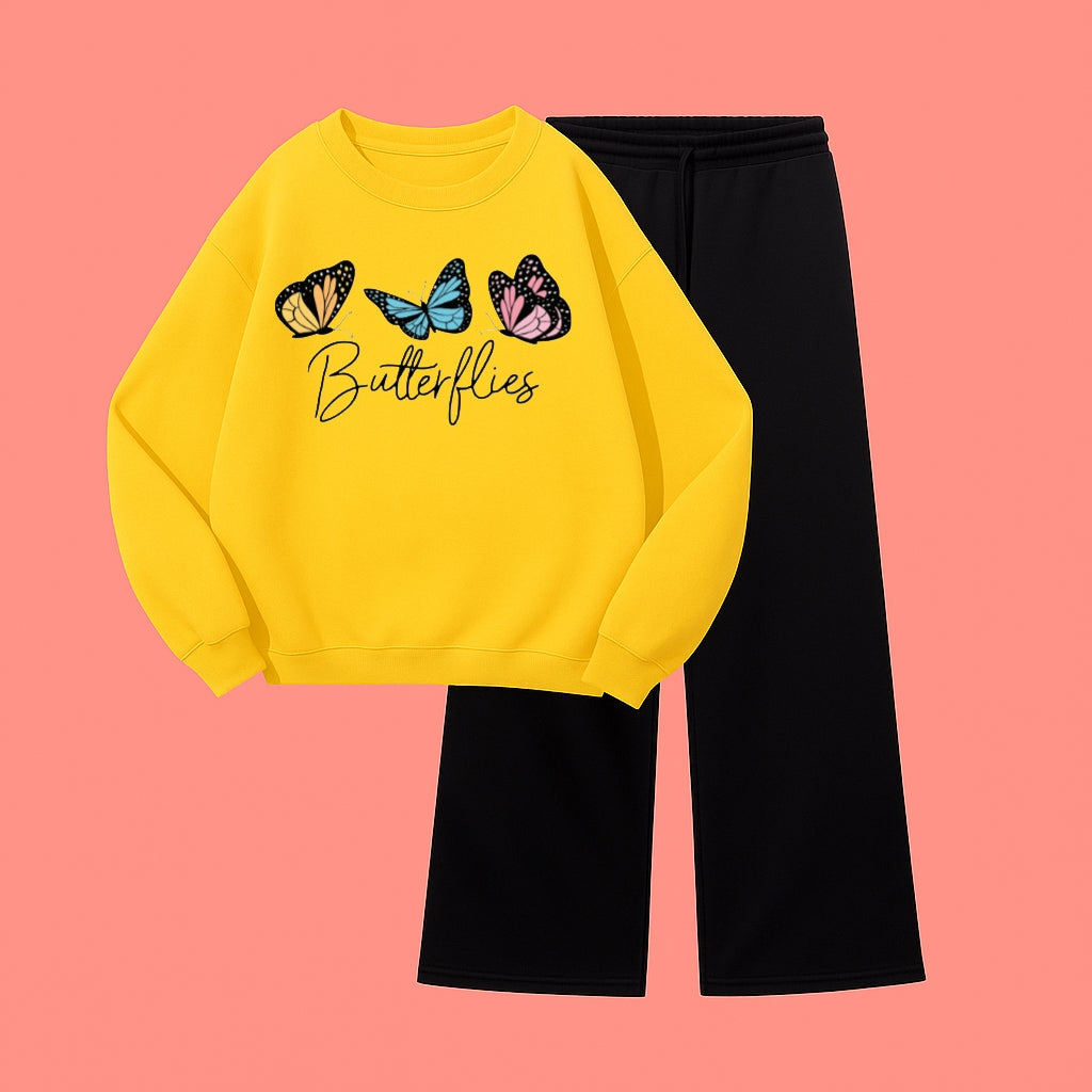BUTTERFLIES SWEATSHIRT WITH BLACK WIDE LEG TROUSER