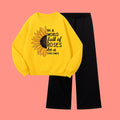 SUNFLOWER SWEATSHIRT WITH BLACK WIDE LEG TROUSER