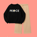 PEACE SWEATSHIRT WITH BEIGE WIDE LEG TROUSER