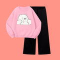 WHITE BEAR SWEATSHIRT WITH BLACK WIDE LEG TROUSER
