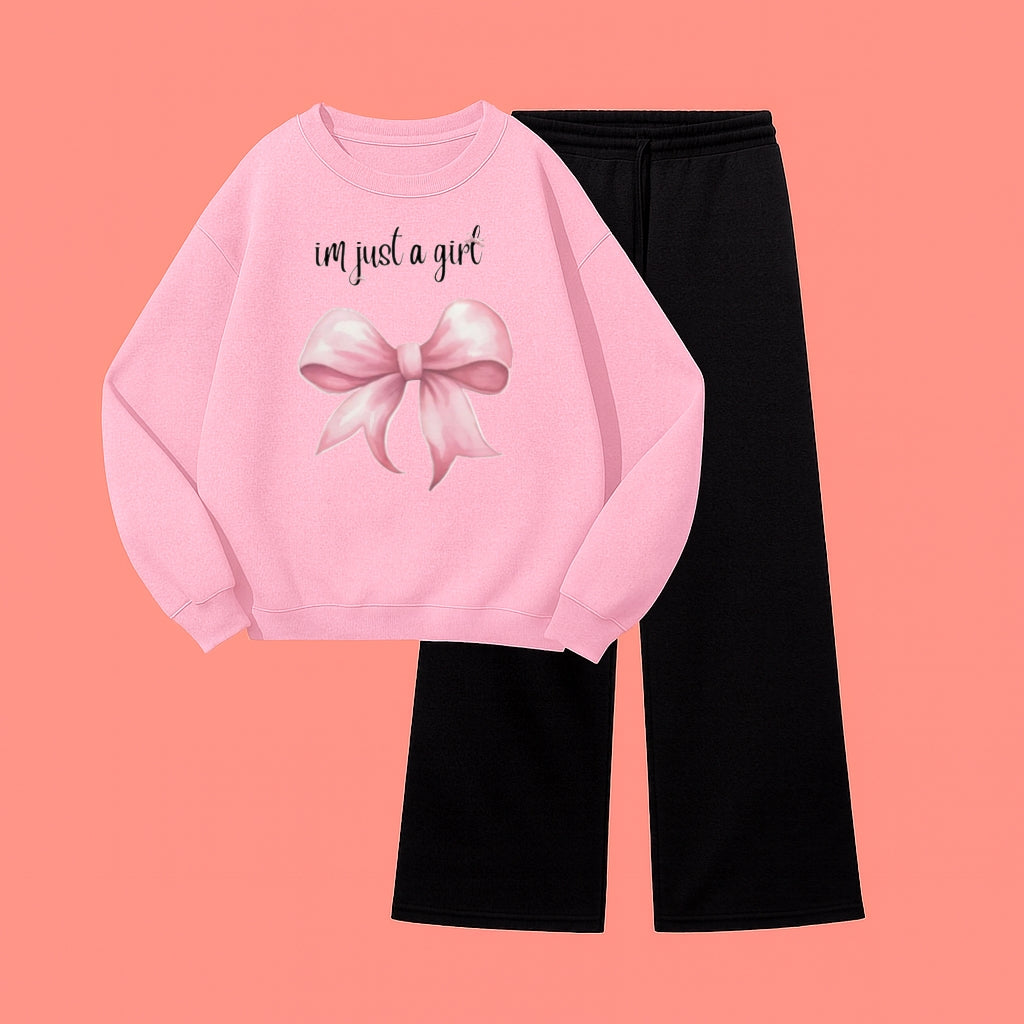 GIRL SWEATSHIRT WITH BLACK WIDE LEG TROUSER