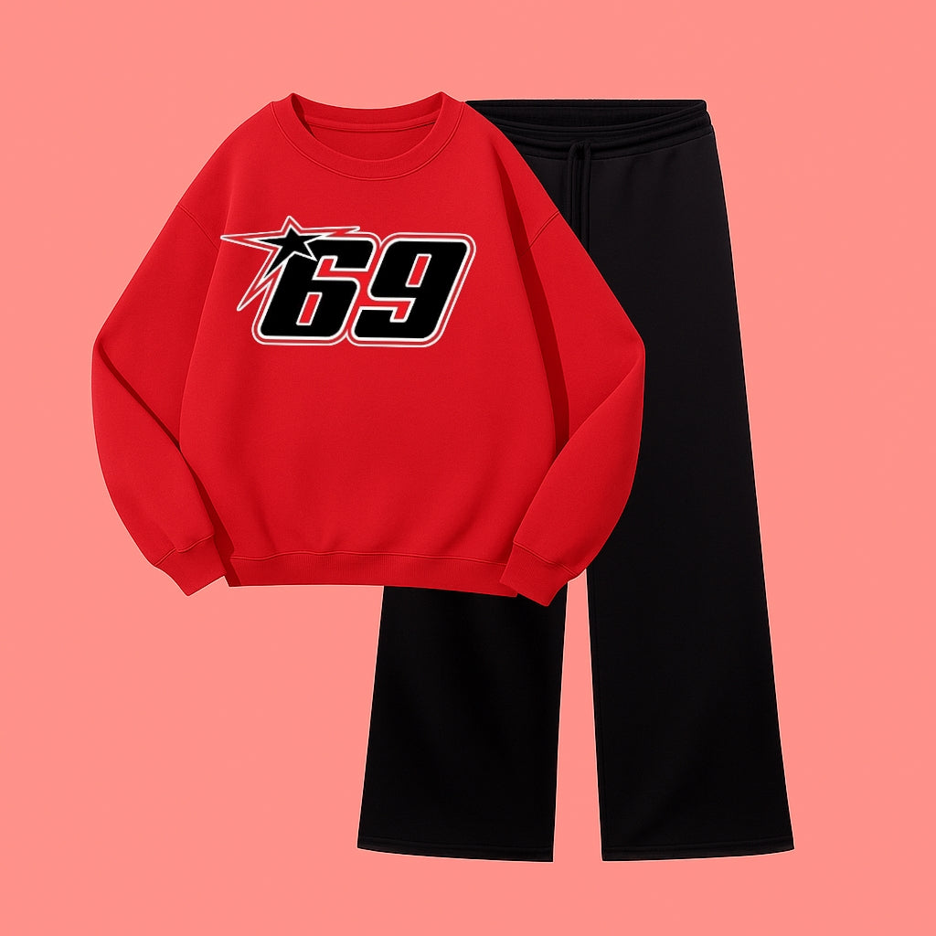 69 SWEATSHIRT WITH BLACK WIDE LEG TROUSER