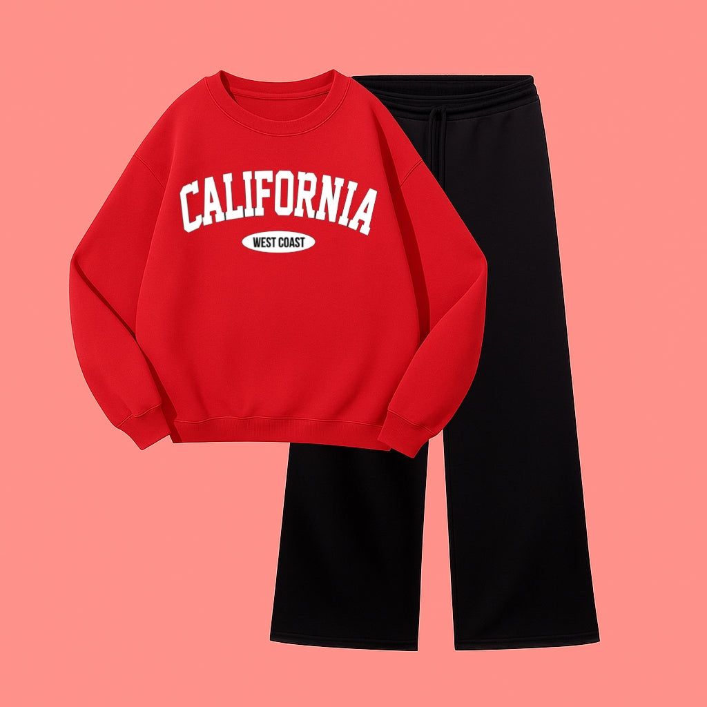 CALIFORNIA SWEATSHIRT WITH BLACK WIDE LEG TROUSER