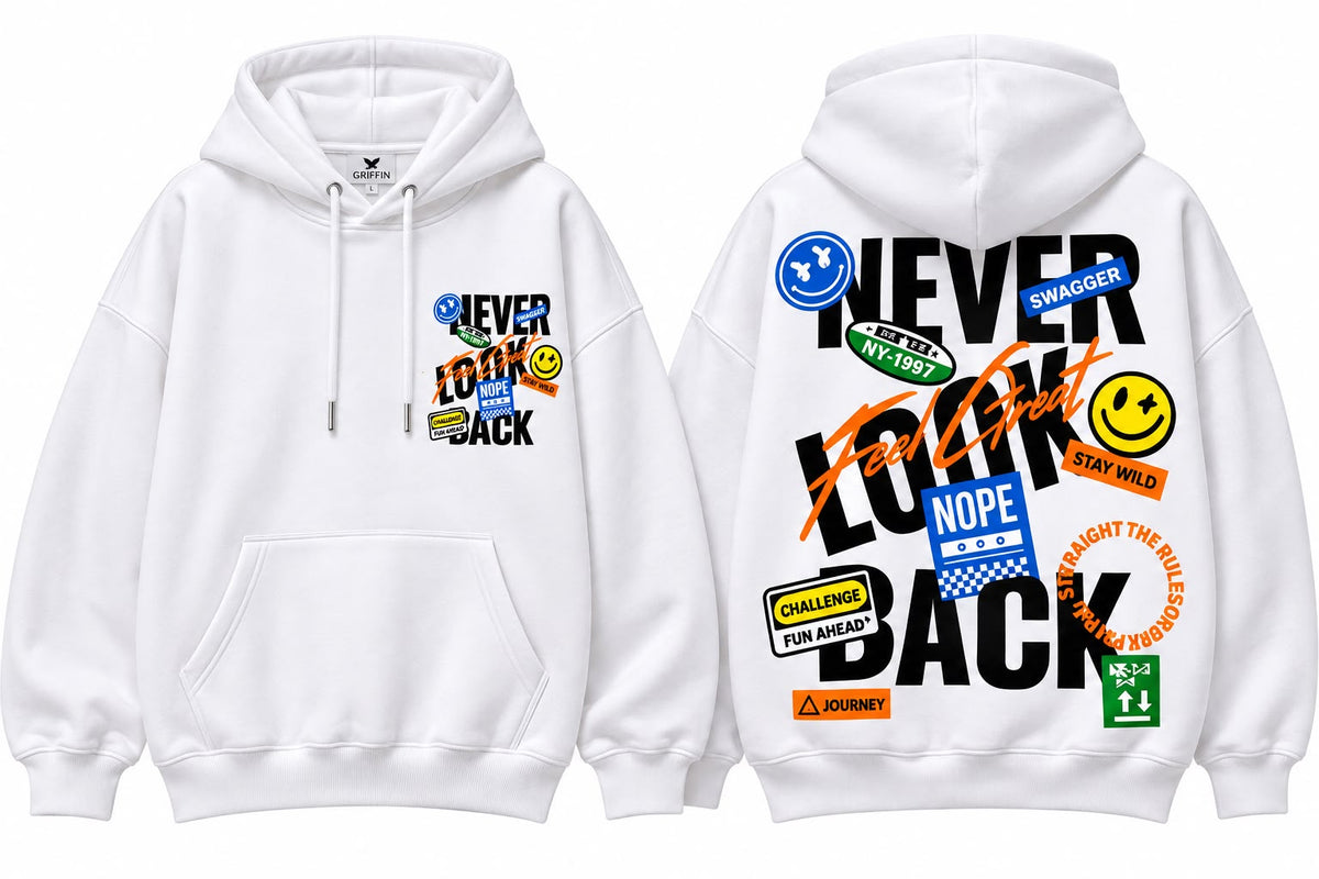 NEVER LOOK BACK EHITE OVERSIZED HOODIE
