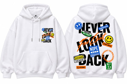 NEVER LOOK BACK EHITE OVERSIZED HOODIE