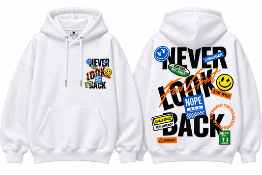 NEVER LOOK BACK EHITE OVERSIZED HOODIE