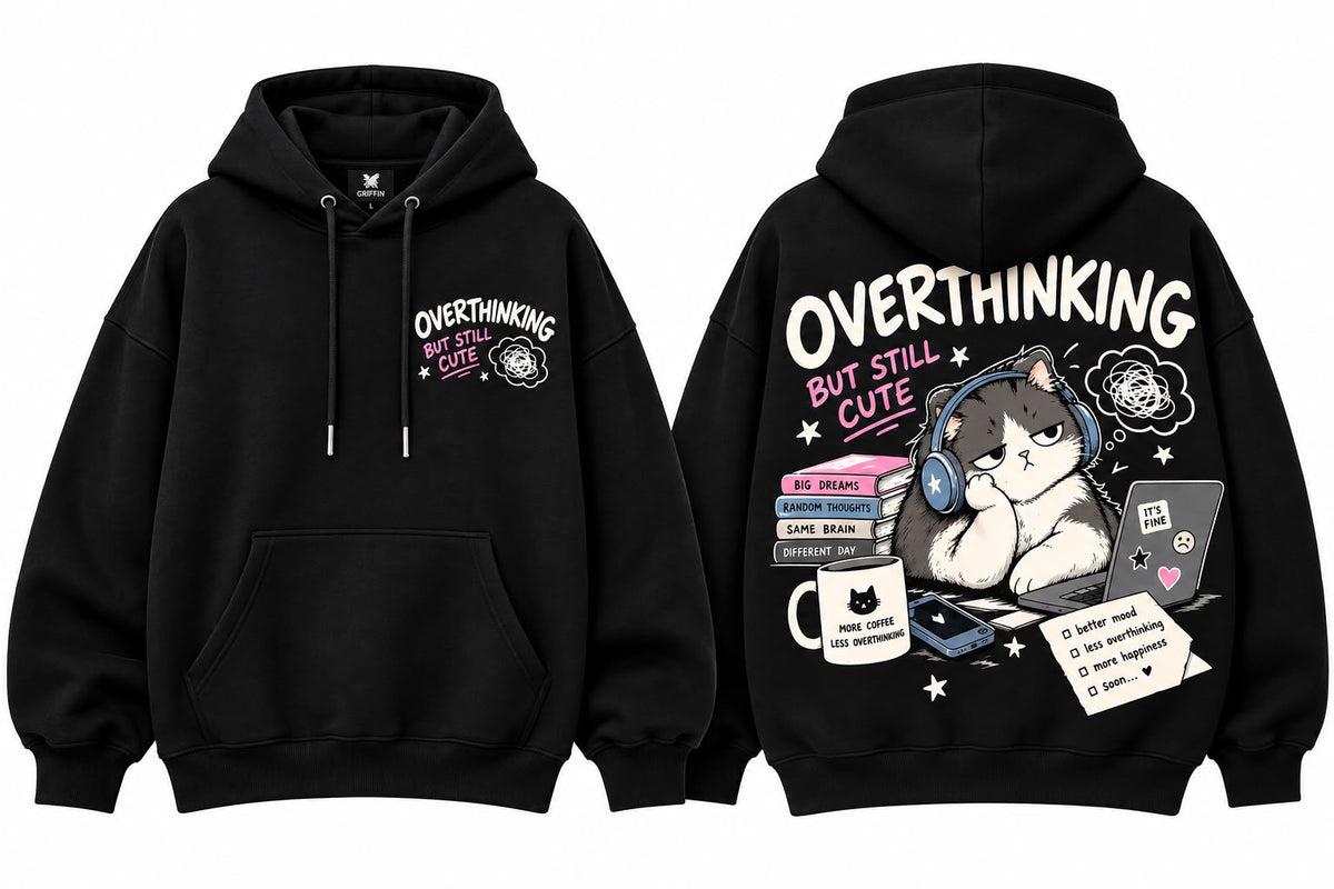 OVERTHINKING BLACK OVERSIZED HOODIE