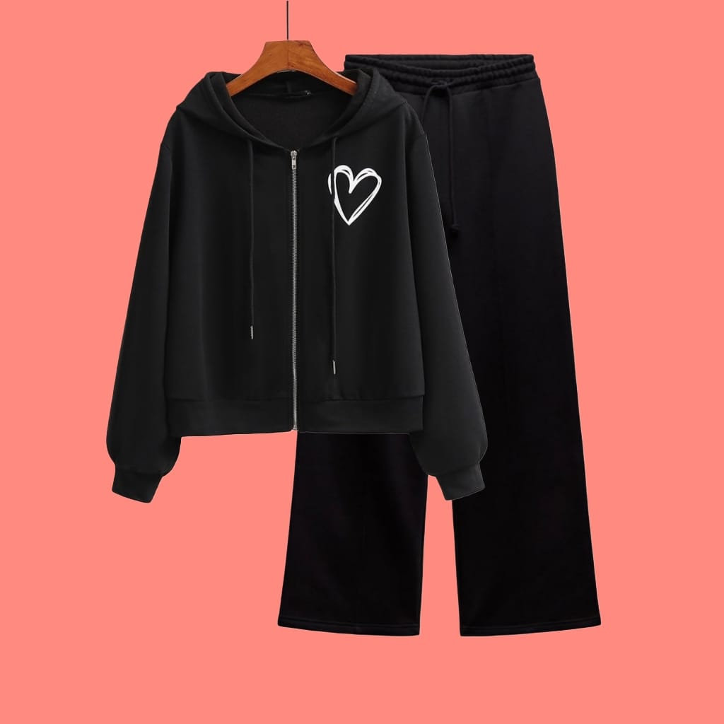 BLACK HEART ZIPPER WITH WIDE LEG TROUSER