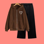BROWN HEART ZIPPER WITH WIDE LEG TROUSER